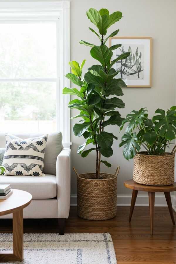 Indoor plants arranged in a bright and peaceful home setting